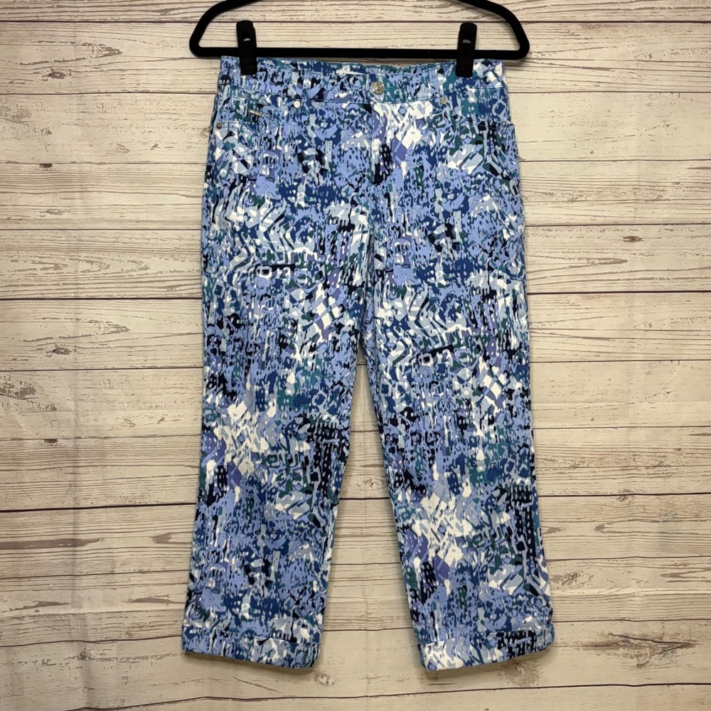 Nine West Jeans Chrystie Capri Blue Abstract‎ Mosaic Print Cropped Pants Size 6